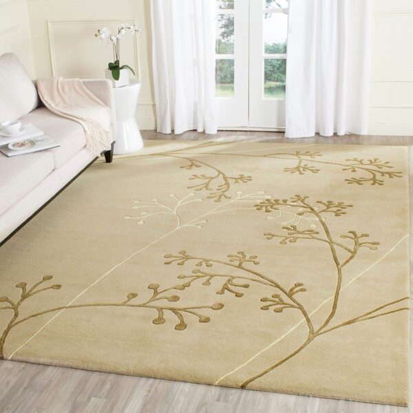 Elegant Beige Floral Area Rug with Modern Botanical Design