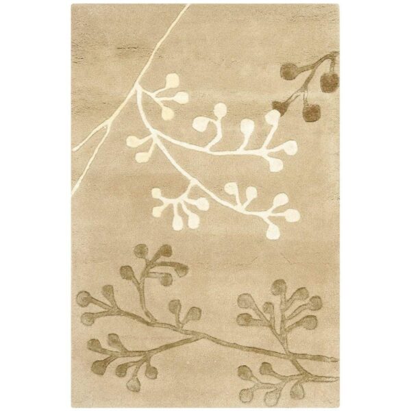 Elegant Beige Floral Area Rug with Modern Botanical Design - Image 2