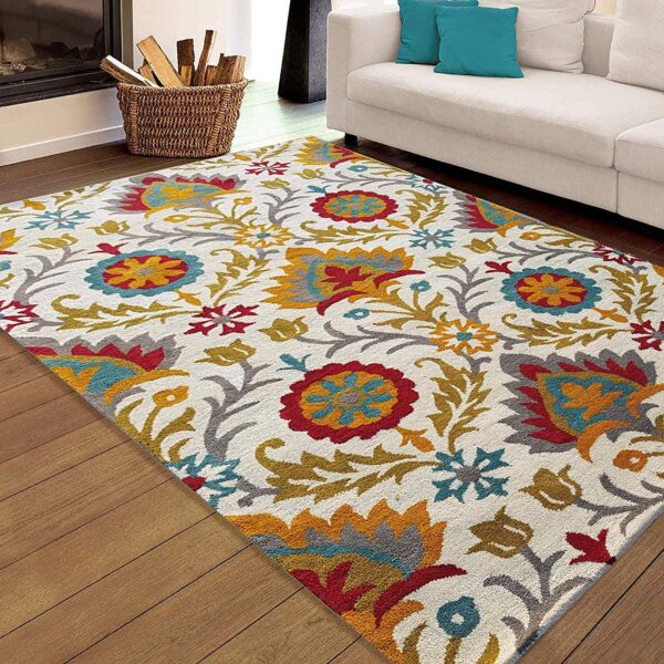Vibrant Multicolor Floral Area Rug with Elegant Bohemian Design