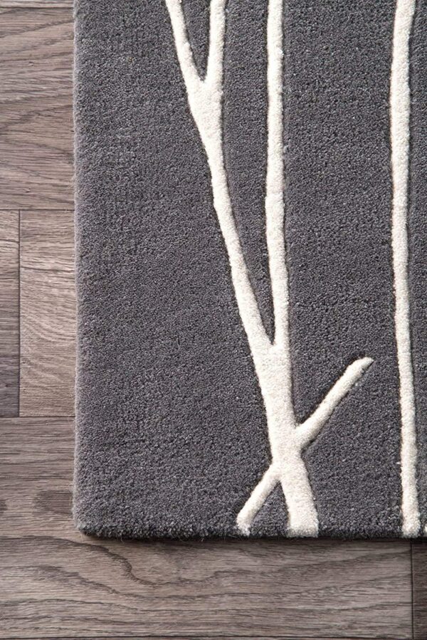 Modern Gray Area Rug with White Abstract Botanical Design - Image 2