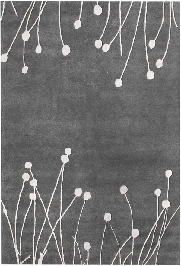 Modern Gray Area Rug with White Abstract Botanical Design - Image 3