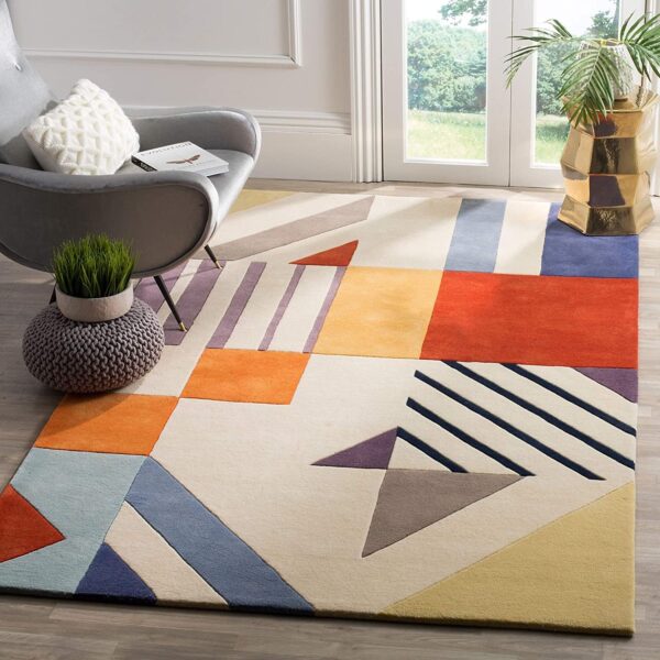 Modern Geometric Area Rug with Vibrant Multicolor Abstract Design