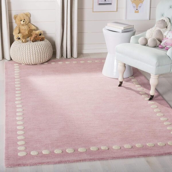 Soft Pink Area Rug with Dotted Border Design