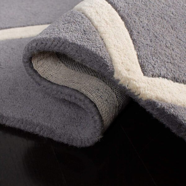Modern Gray Rug with White Geometric Pattern Design - Image 3